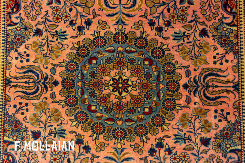 Antique Persian Kashan (Dabir) Floral Salmon Color Rug n°:81484990